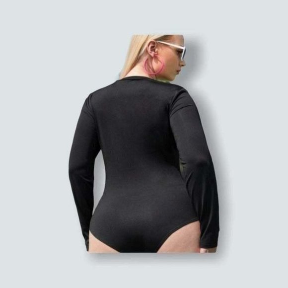 Sport Stripe Bodysuit Ladies Plus Retro 90's BABY Knit Exposed Seam Top NWOT 2X - Picture 5 of 6